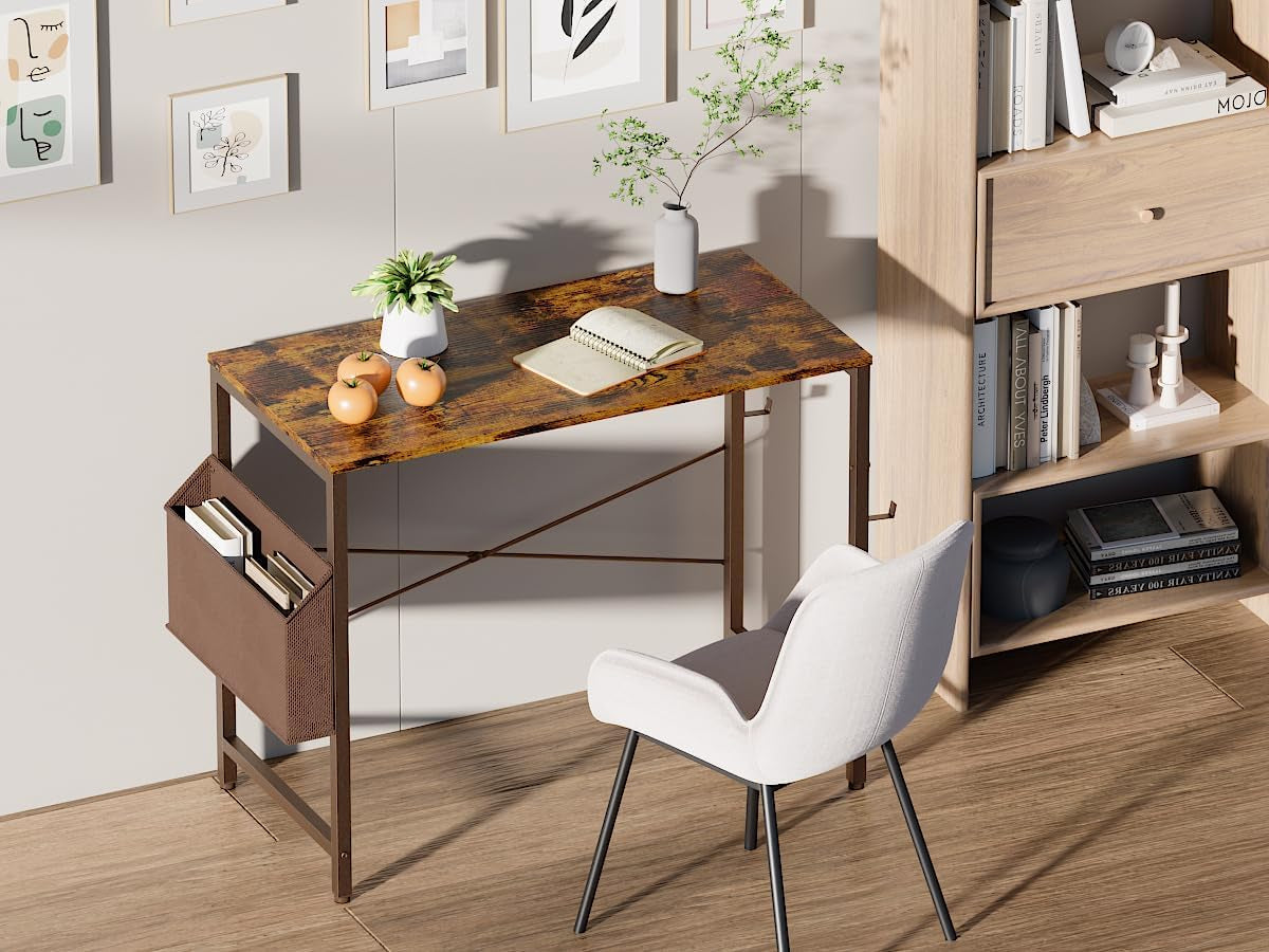 32 Inch Computer Desk For Small Spaces With Storage And Headphone Hook