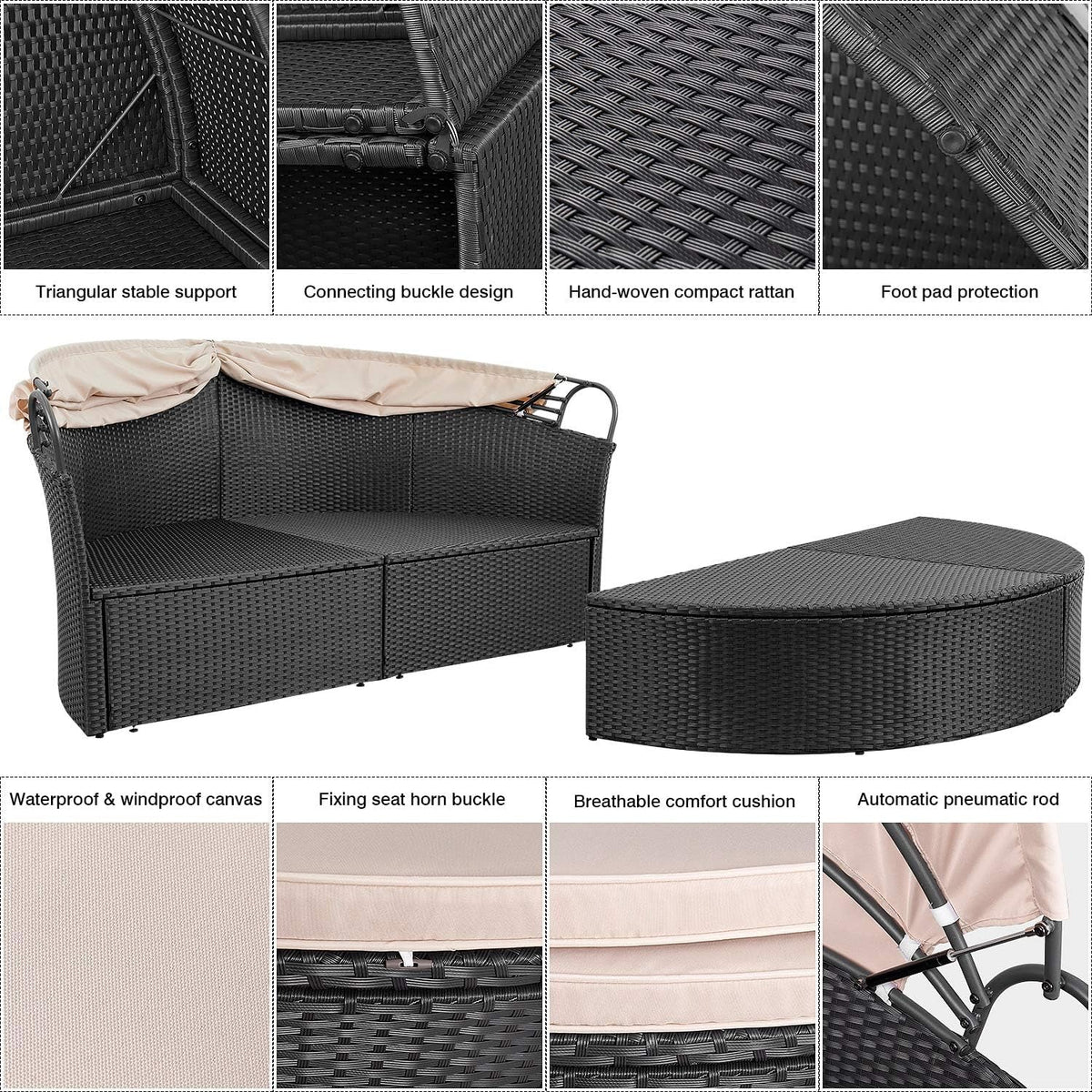 Outdoor Round Daybed With Canopy Wicker Patio Sofa