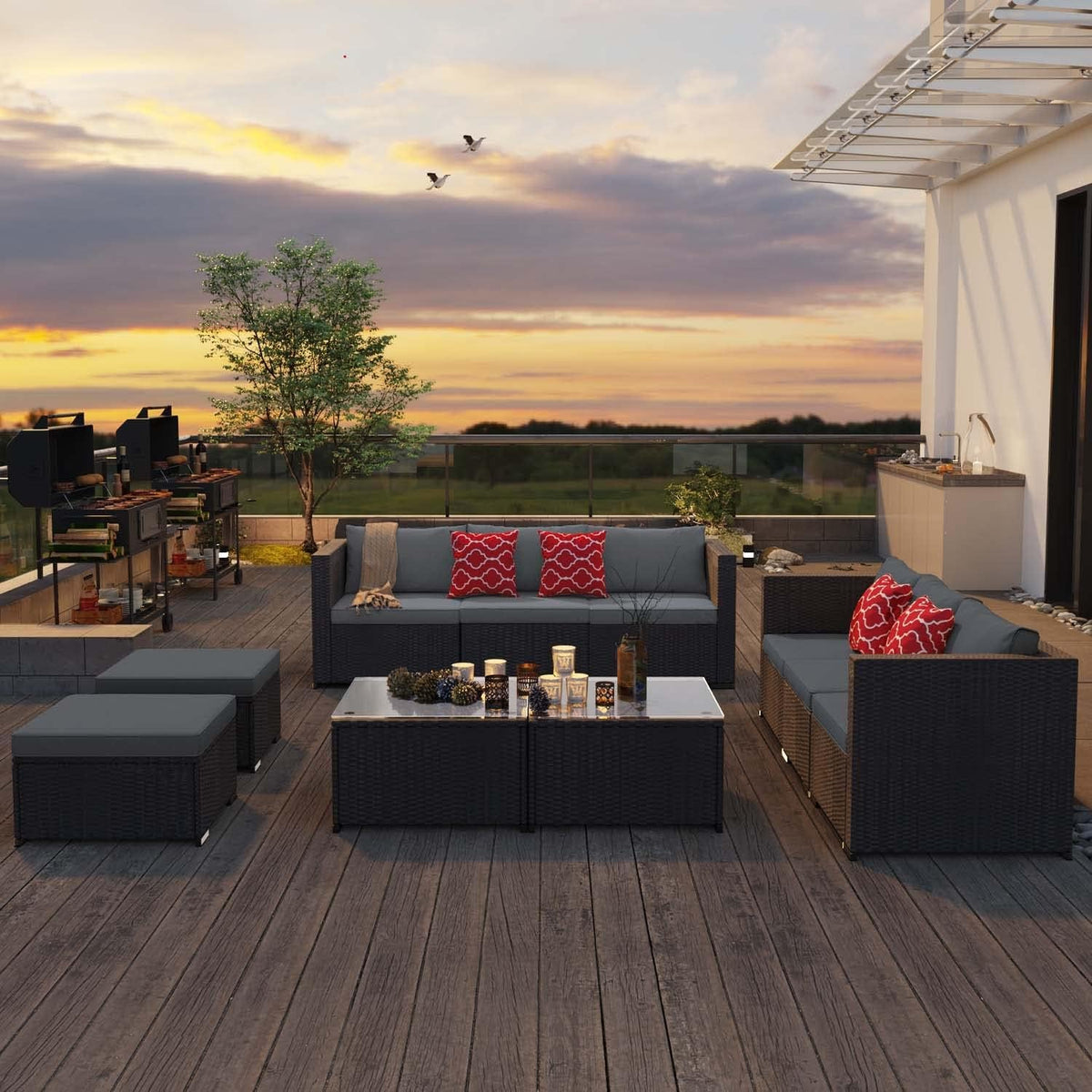 Outdoor Patio Conversation Set All Weather Gray Sectional