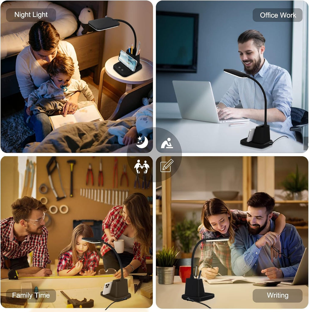 LED Desk Lamp With Wireless Charger Black For Home Office